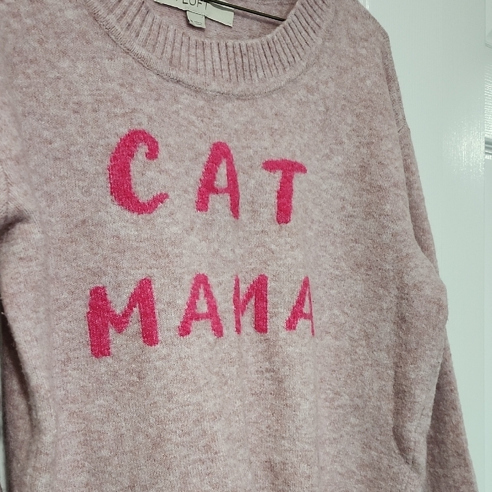 LOFT Pink Crew Neck Sweater Cat Mama Design - Picture 4 of 4